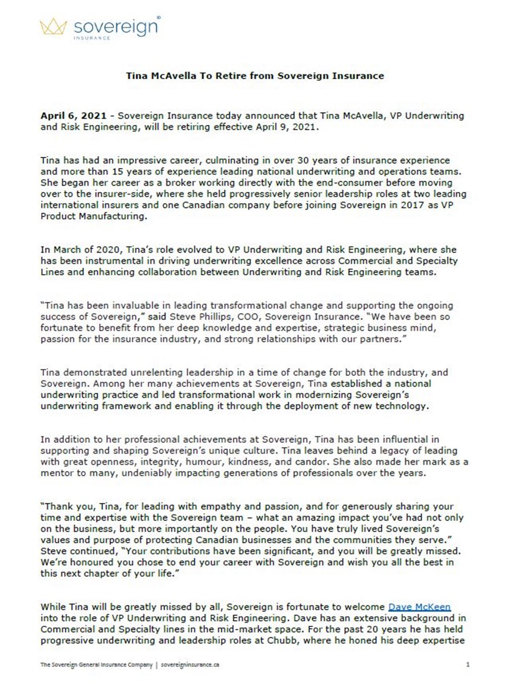 Screenshot of the press release in English